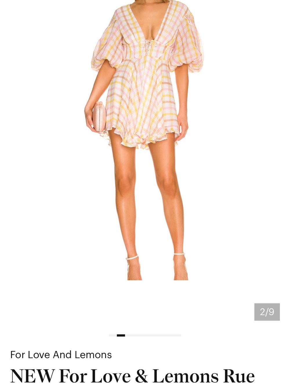 For Love And Lemons Pink & Cream Plaid Mini Dress with Ruffle Hem